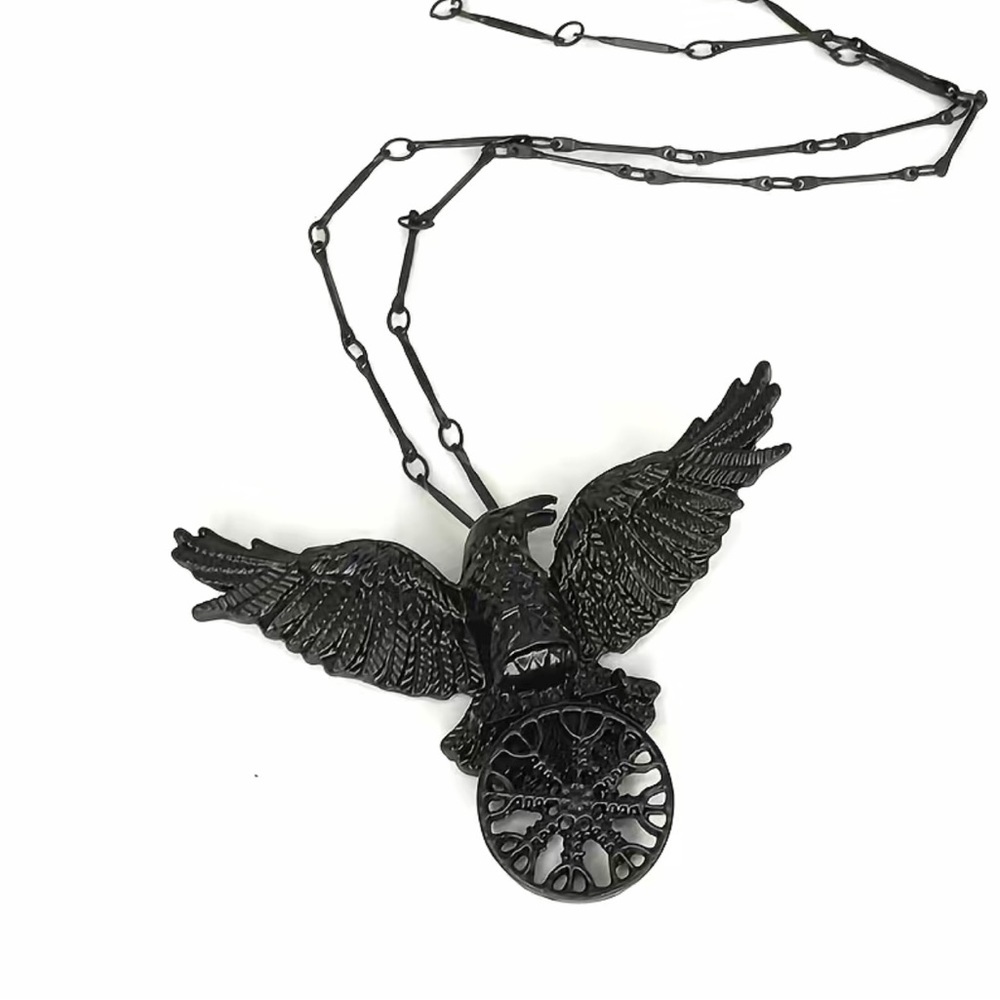 1pc Gothic Black‎ Raven Pendant Necklace  Faux Fashion Jewelry